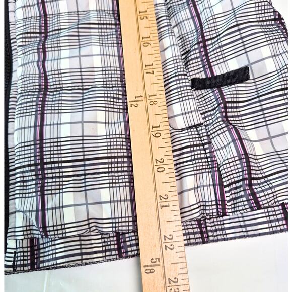 North Face Womens Short Jacket Thin Puffer Plaid White Black Purple Logo Winter - Picture 7 of 8